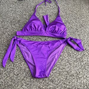 Rock Club Couture Swim Bikini Set Women’s XL Purple Triangle Halter Tie